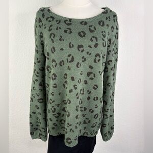 ELLE Green Leopard Print Knit Sweater – Size Small
